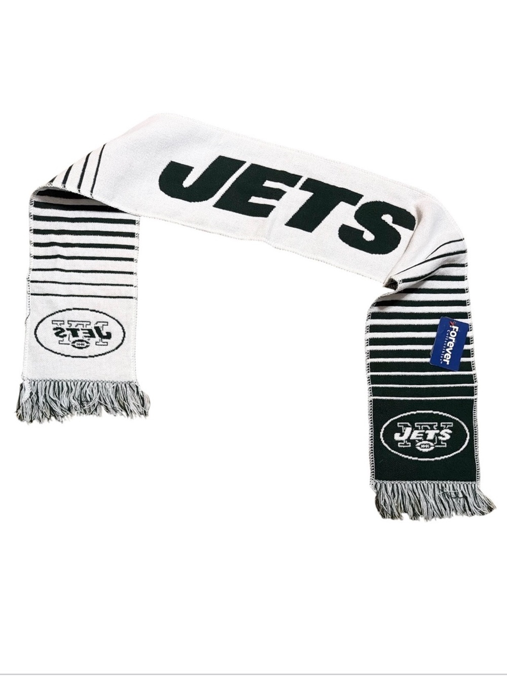 New York Jets Forever Collectibles Knot Scarf NFL Licensed Green White Fringe